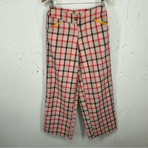 Vintage Handmade Women’s Size 4 / 6 Red White Brown Plaid Wide Leg Pants